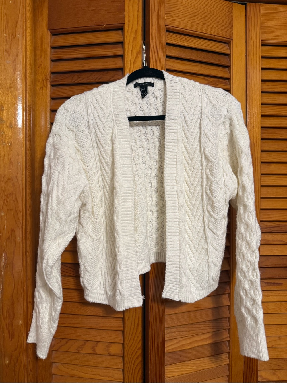 Forever 21 Cream Cable Knit Open-Front Cardigan